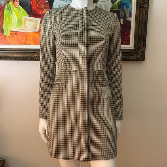 Zara NWOT Brown Black Houndstooth Frock Coat Dress - Picture 4 of 11